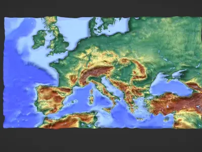 Europe Map Topography Low-poly 3D model