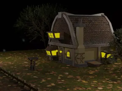 house in woods at night 3D model