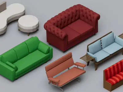 30 Sofa Mega Pack Collection Low-poly 3D model