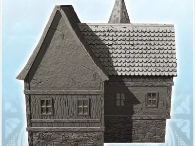 Large medieval house with tiled roof fireplace and large entranc 3D print model
