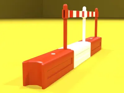 White and red plastic road barriers Low-poly 3D model