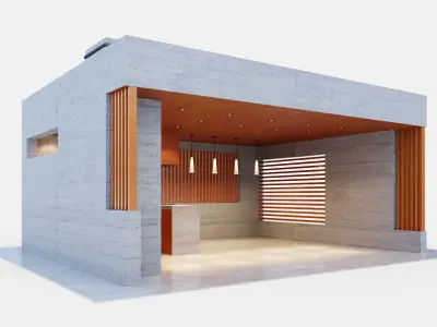 Gazebo with fireplace and summer kitchen 3D model