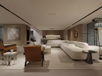 Living Room and Kitchen with Dinning Set Low-poly-113 Low-poly 3D model