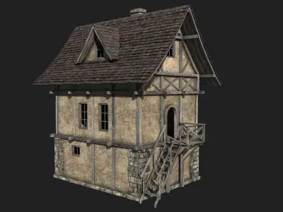 FANTASY MEDIEVAL HOUSE HUT BUILDING CITY TOWN VILLAGE COLLECTION Low-poly 3D model