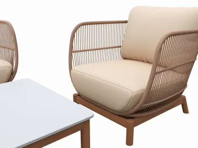 Outdoor set 3 seater sofa chair coffee table 01 3D model