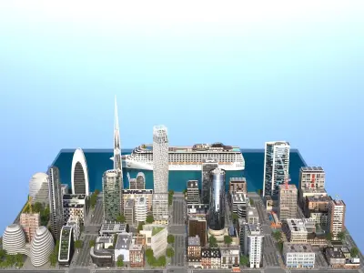 Coastal City Low-poly 3D model
