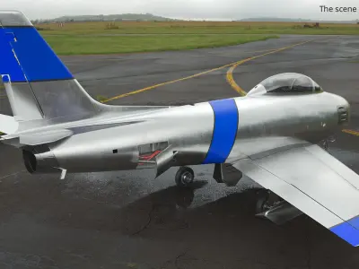  Silver Vintage Military Jet Plane Blue Markings with Interior Rigged for Cinema 4D 