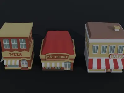 Cartoon shops Polygonal Style Low-poly 3D model