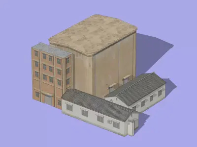 Rural industrial facility in China Low-poly 3D model