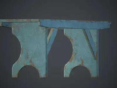 Old Painted Wooden Bench PBR Game Ready Low-poly 3D model