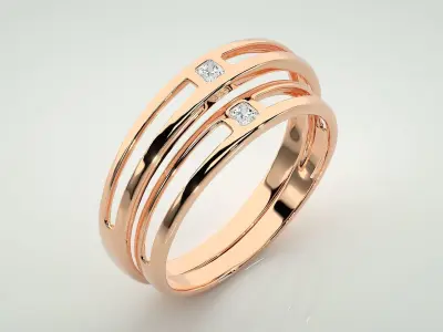 Thin Light wt Solitaire Princess Couple Band Ring 3dm stl render 3D print model