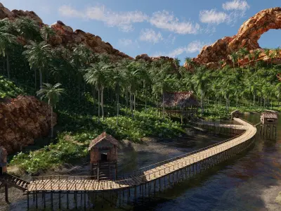 Waterfall Tropical Scene 3D model