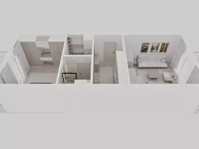 Scandinavian Style Apartment Interior with CAD Plan 3D model