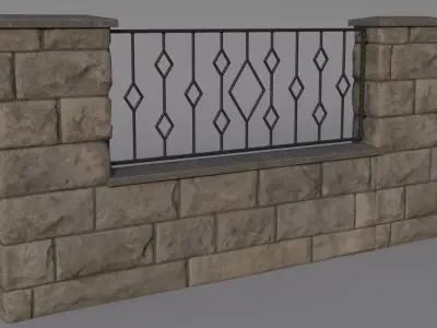 European Stone Fence Low-poly 3D model