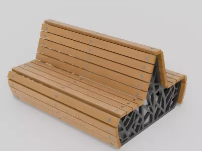 Outdoor Wooden Bench Tree shape patterns 16 Low-poly 3D model
