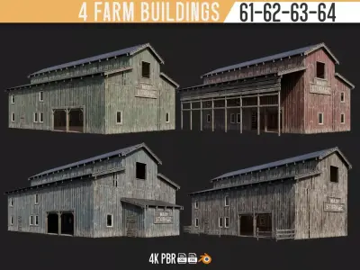 61-62-63-64  - Farm Buildings 4K PBR GameReady Low-poly 3D model