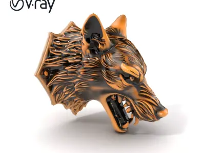 Wolf Head Door Handle Bronze Sculpture model pack Low-poly 3D model