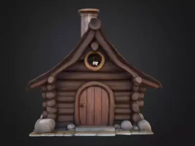 Rustic Fantasy Wooden Cabin Low-poly 3D model