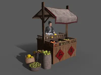 Fruit stand Low-poly 3D model