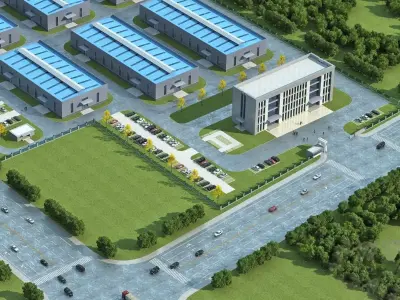 Modern Industrial Park with Modular Warehouses 3D model