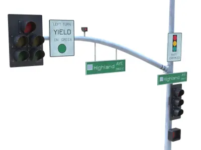 Street Light with Traffic 09 Low-poly 3D model