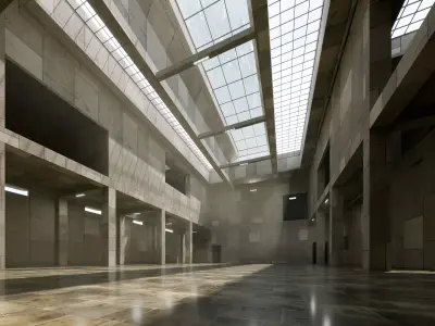 Brutalist Glass Roof Atrium - Architectural Background- V3U6 Low-poly 3D model