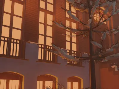 New York Street Winter Snow Low-poly 3D model