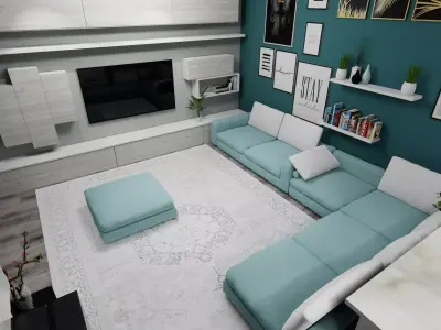 house living room with walls and furniture Free 3D model