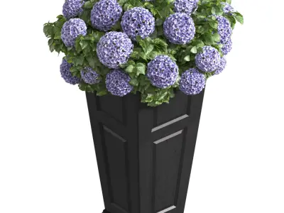 Contemporary Art Deco Hydrangea in Stone Pot Vase Patio  3D model