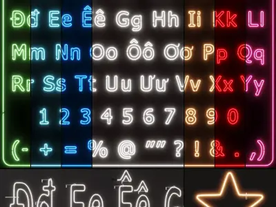 Neon Light Lamp 06 - Vietnamese Alphabet 3D model