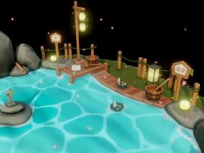 Japanese Hot Spring Low-poly 3D model