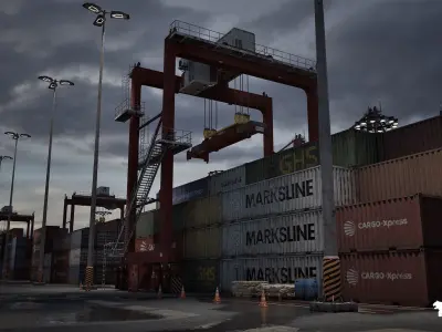 Container Port Environment Low-poly 3D model