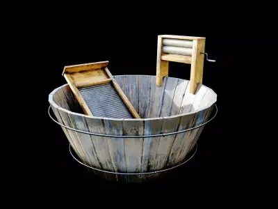 Washboard basin wood old PBR texture Low-poly 3D model