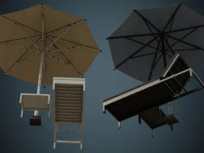 Sun Lounger 2B Low-poly 3D model