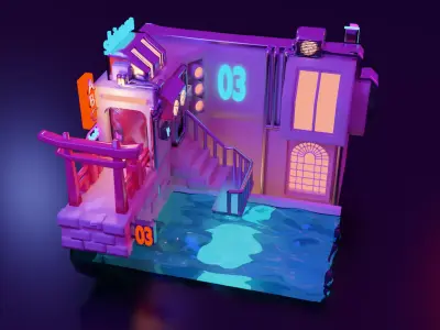 cyberpunk water front 3D model