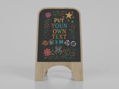 Customizable Modern Wooden A-Frame Chalkboard Sign Low-poly 3D model