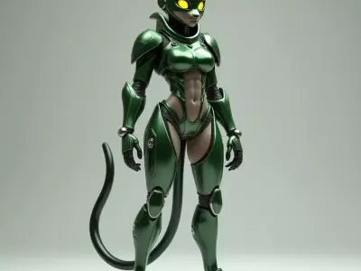 Emerald Feline Mecha 3D Model Futuristic Battle Suit 3D model