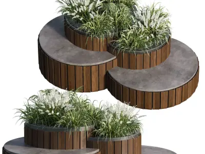 Bench with Plants - Urban Furniture 04 3D model
