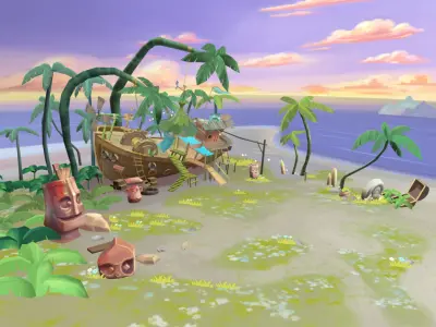 Cartoony Shipwreck Scene Low-poly 3D model