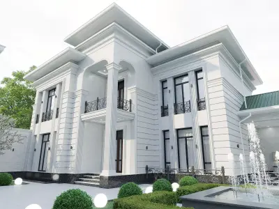 Two-story villa Facade design 3D model