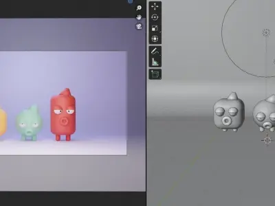 blender 3D model-Three colorful Low-poly Monsters Low-poly 3D model