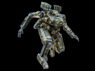  Rigged Sci-Fi Combat Mech Exoskeleton Suit - Woodland Skin PBR 