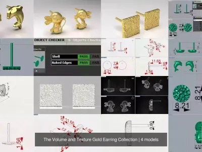 The Volume and Texture Gold Earring Collection 3D Model Pack