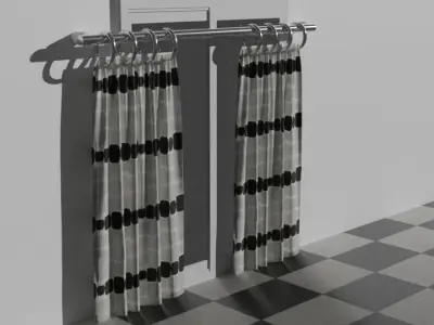 Curtain With Metal Bars 3D model