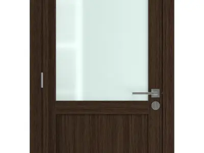Door-066 wooden door with glass panel 3D model