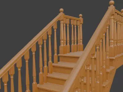 Classic Wooden Staircase with Balustrade 3D model