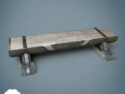 PBR Wooden Log Bench Low-poly 3D model