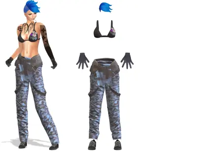 Punk Girl Outfit Low-poly 3D model