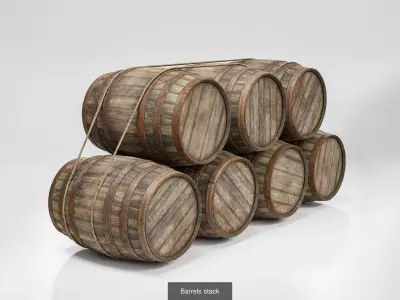 Wooden barrels 3D Model Pack