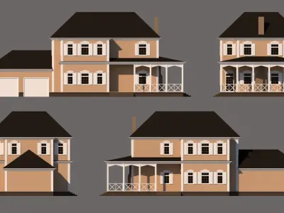 5 low poly cartoon country cottages Low-poly 3D model